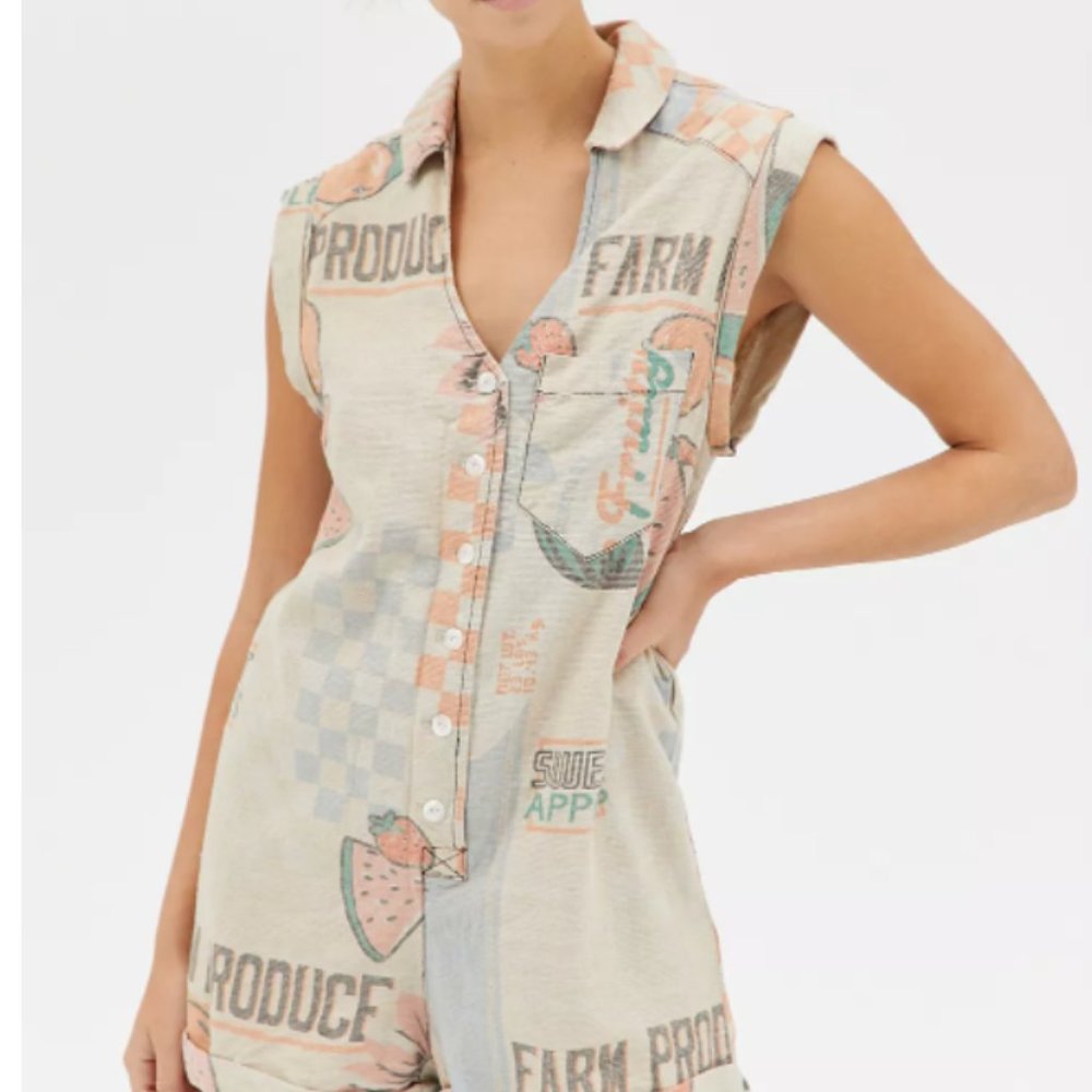 BDG Stevie Linen V-Neck Romper